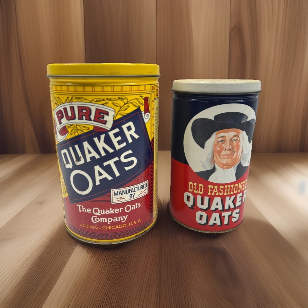 Vintage 1982 & 1984 Quaker Oats Empty Tins